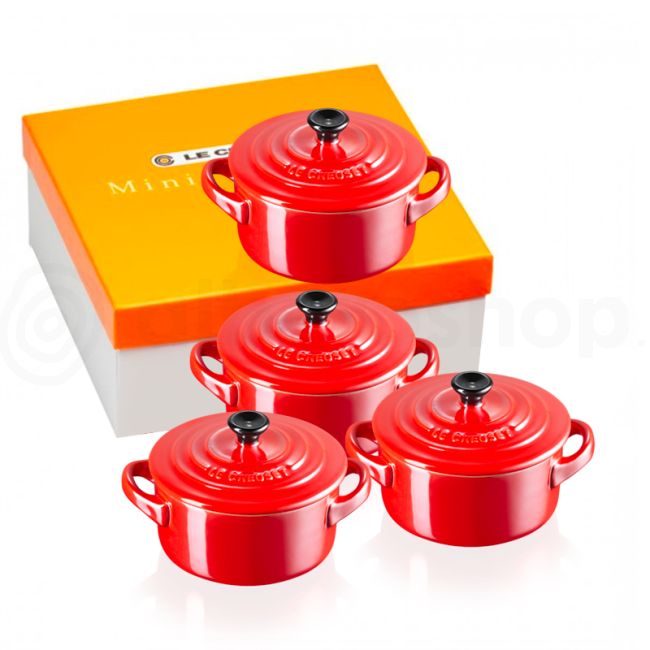 Le Creuset Metallics Set 4 Mini Cocotte 25 cl in Red Cherry Vitrified  Stoneware